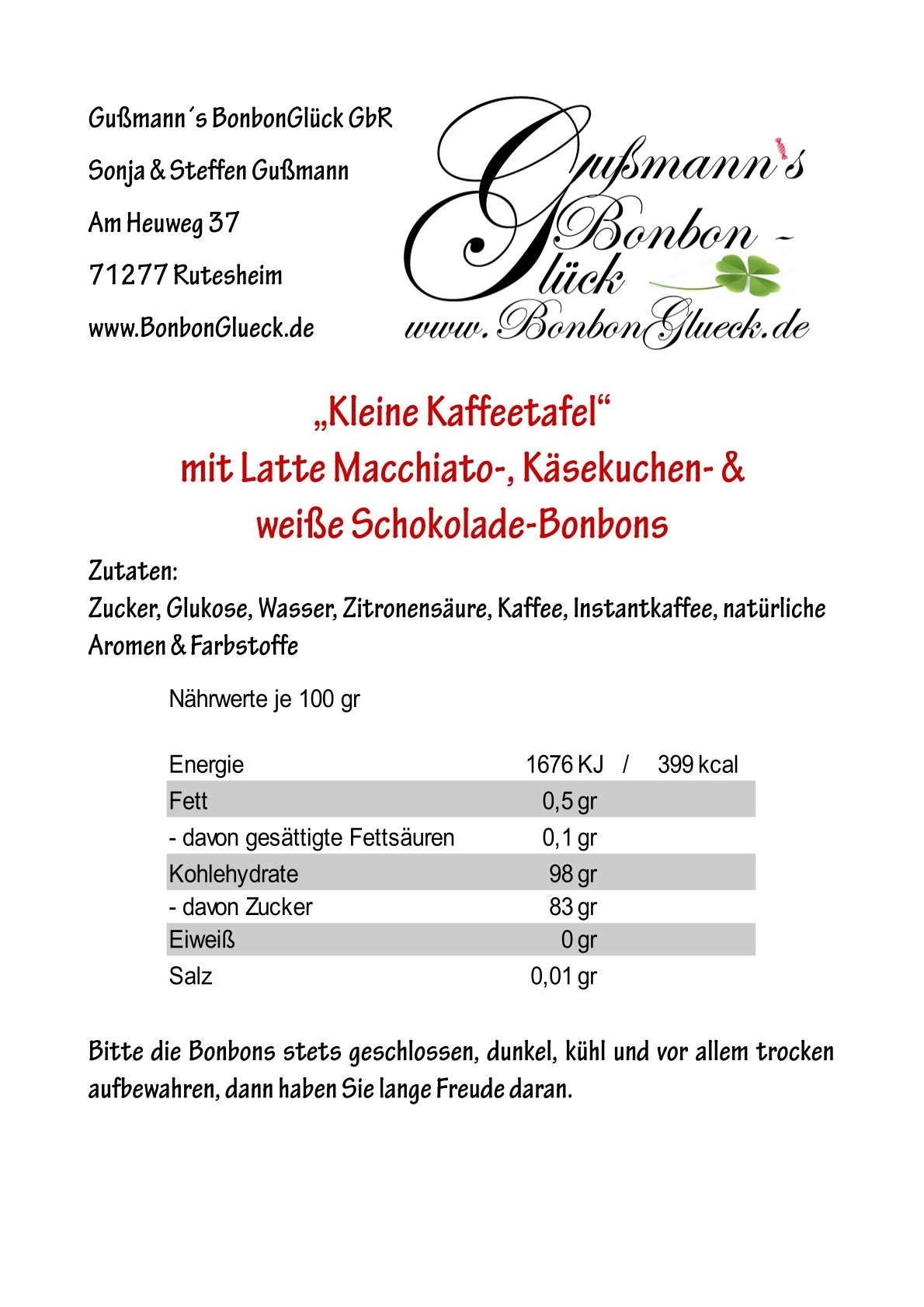 Bonbonmischung "Kleine Kaffeetafel"